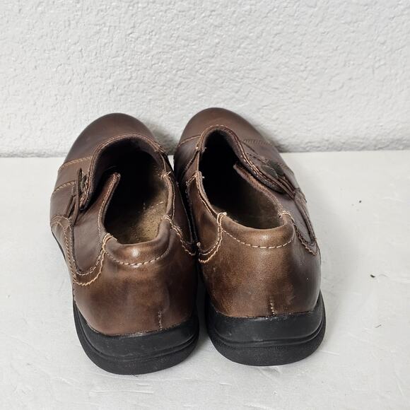 Earth Origins Grace Shoes 8 M Brown Pebbled Leather Adj Strap Slip On Clogs - Picture 4 of 7